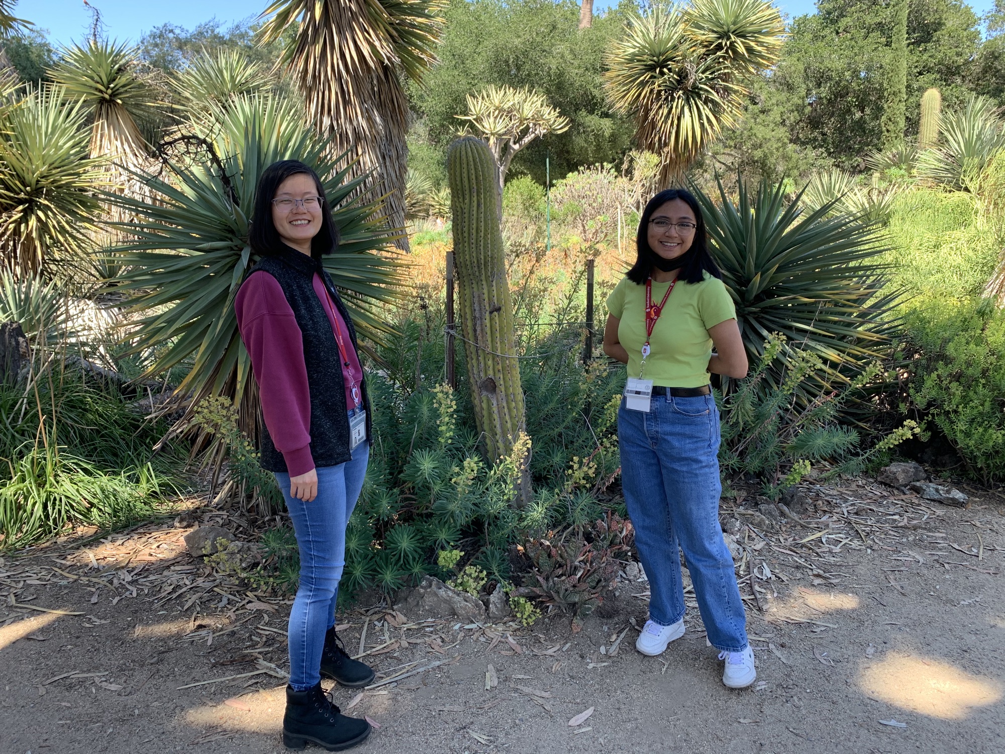 Two lab members in the Stanford Arizona Cactus Garden