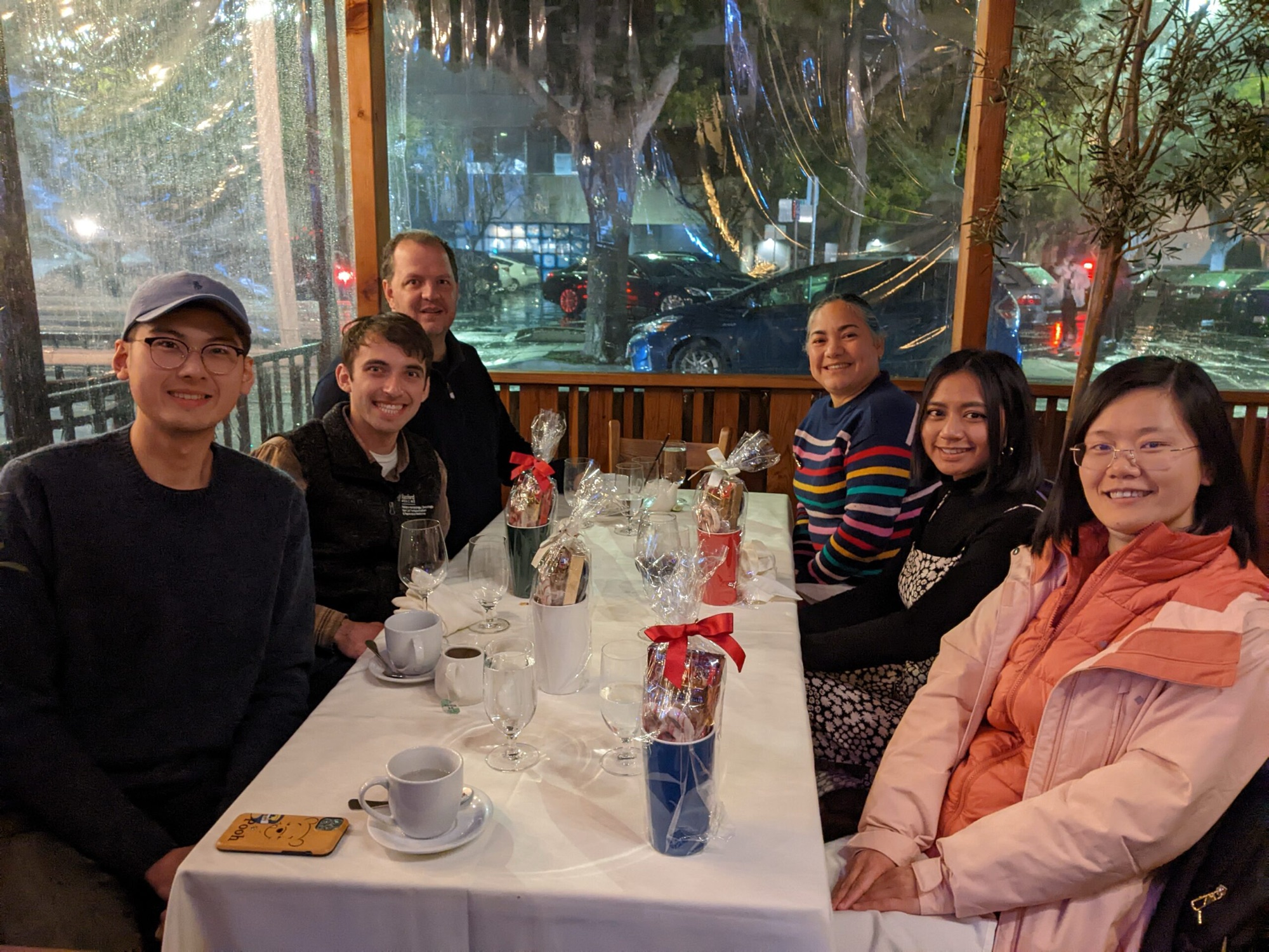 Lab members at a holiday dinner